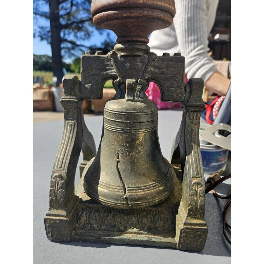 Vintage Brass Liberty Bell Lamp *Tested & Works* No Shade